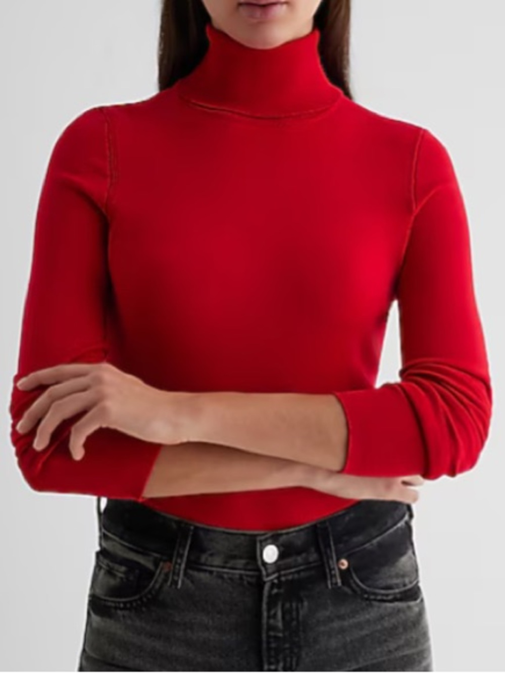 NWT Express fitted turtleneck top Sz S red lightweight soft classic long sleeve